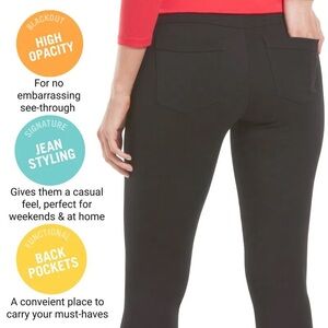 HUE Ponte Black Leggings Back Pocket Jean Style Size Medium